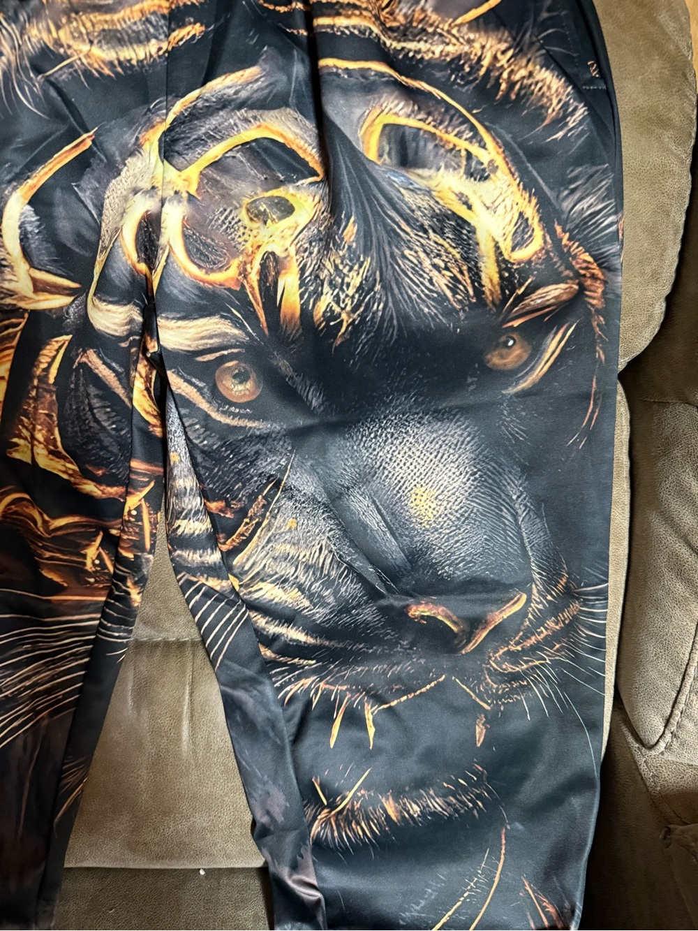 Black Jogger Pants with Metallic Gold Tiger Graphic - Picture 2 of 2